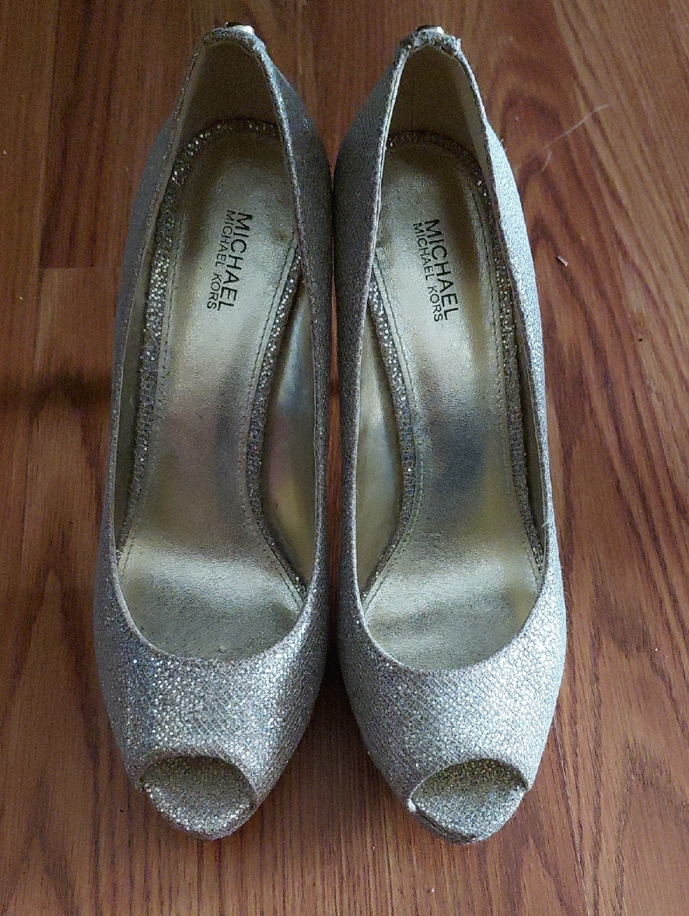 Michael Kors Glitter Gold Peep-Toe Pumps